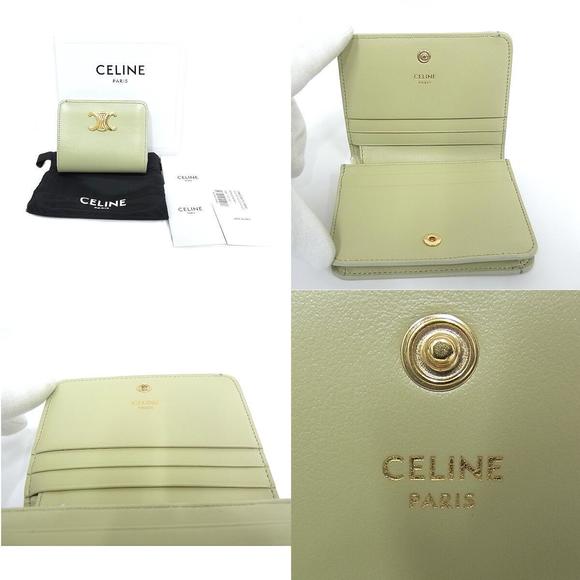 Celine Bifold Wallet Triomphe Compact Wallet Leather Green x - Picture 7 of 7